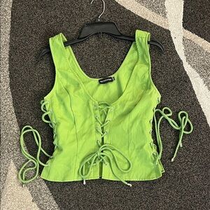 PrettyLittleThing Lime Green Lace-Up Corset Top | Y2K Rave Club